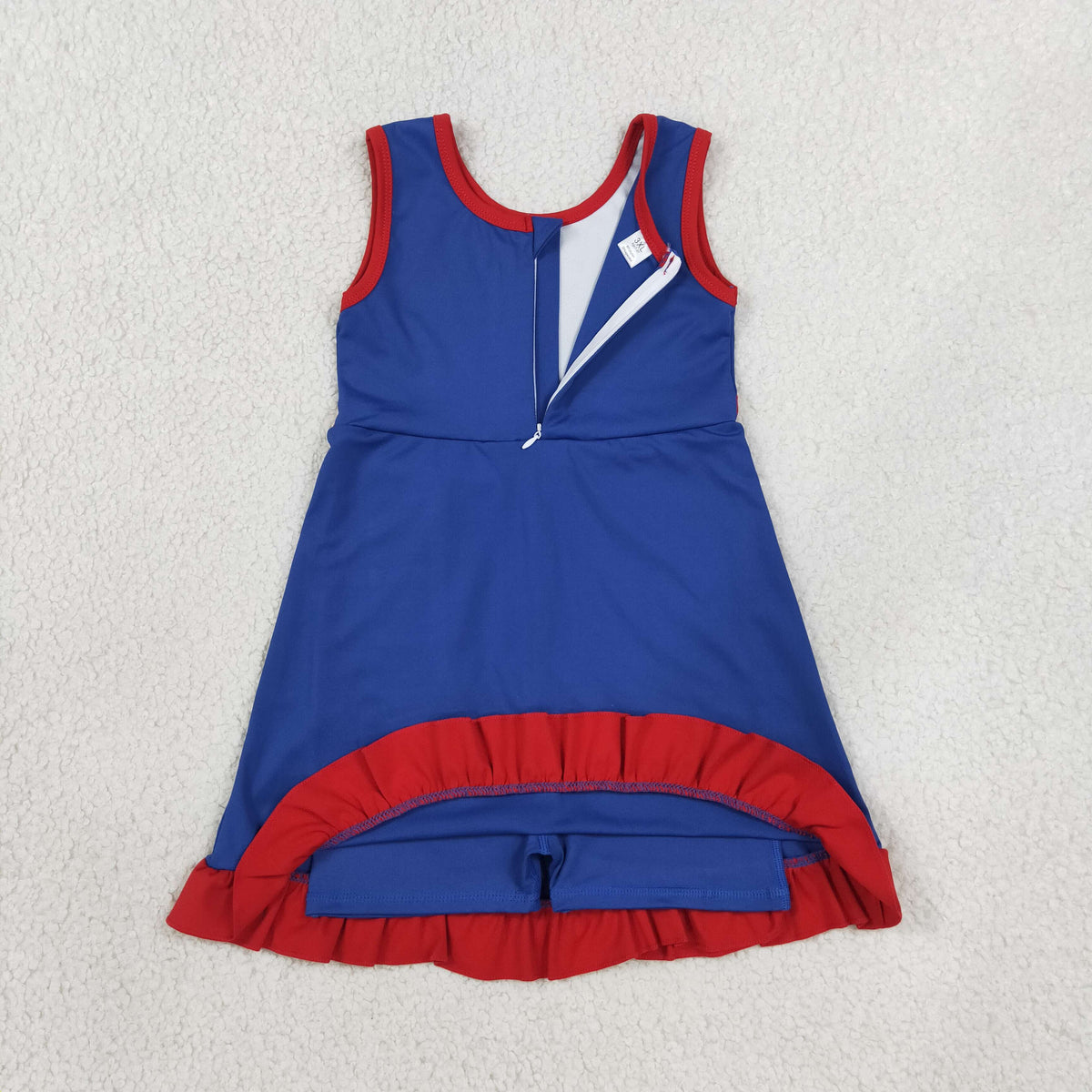 NEW RTS NO MOQ yoga fabric cotton GSD4133 Baby Girls Hot Blue Red Sleeveless Yoga Active Short Knee Length Dress
