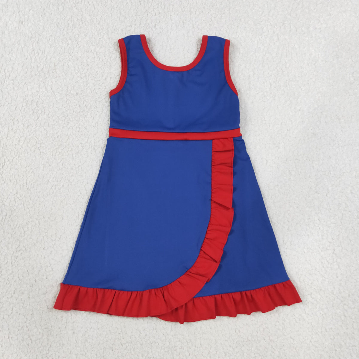 NEW RTS NO MOQ yoga fabric cotton GSD4133 Baby Girls Hot Blue Red Sleeveless Yoga Active Short Knee Length Dress