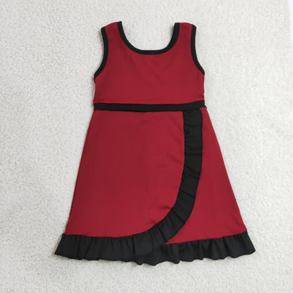 RTS NO MOQ yoga GSD4135 Baby Girls Sleeveless Maroon Black Yoga Active Short Knee Length Dress