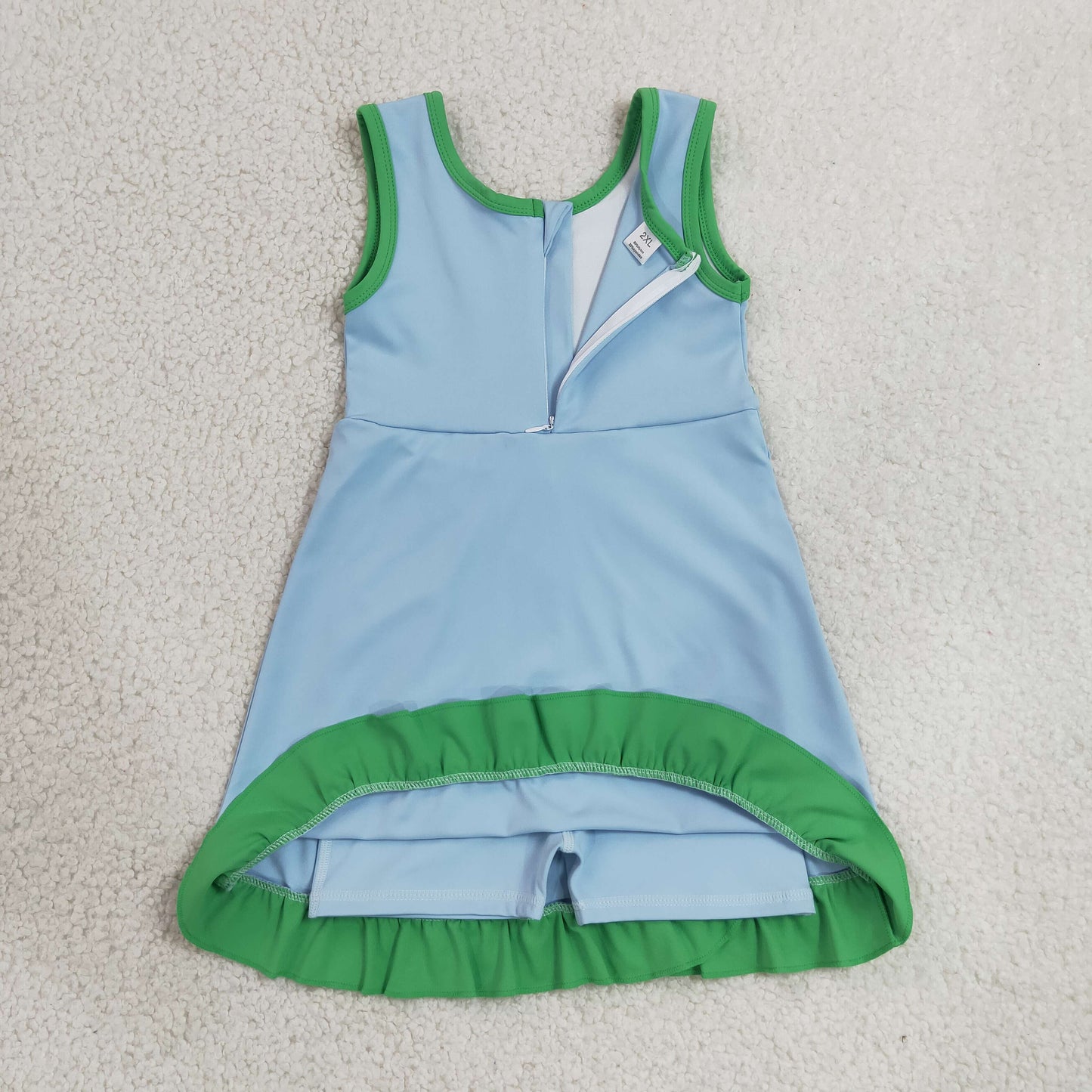 RTS NO MOQ Yoga GSD4136 Baby Girls Sleeveless Green Blue Yoga Active Short Knee Length Dress