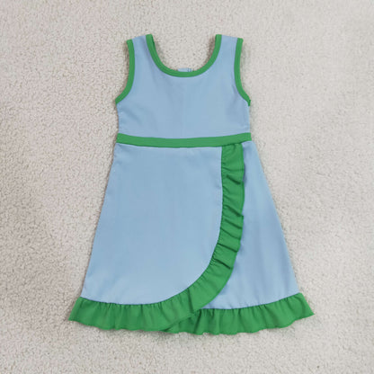 RTS NO MOQ Yoga GSD4136 Baby Girls Sleeveless Green Blue Yoga Active Short Knee Length Dress