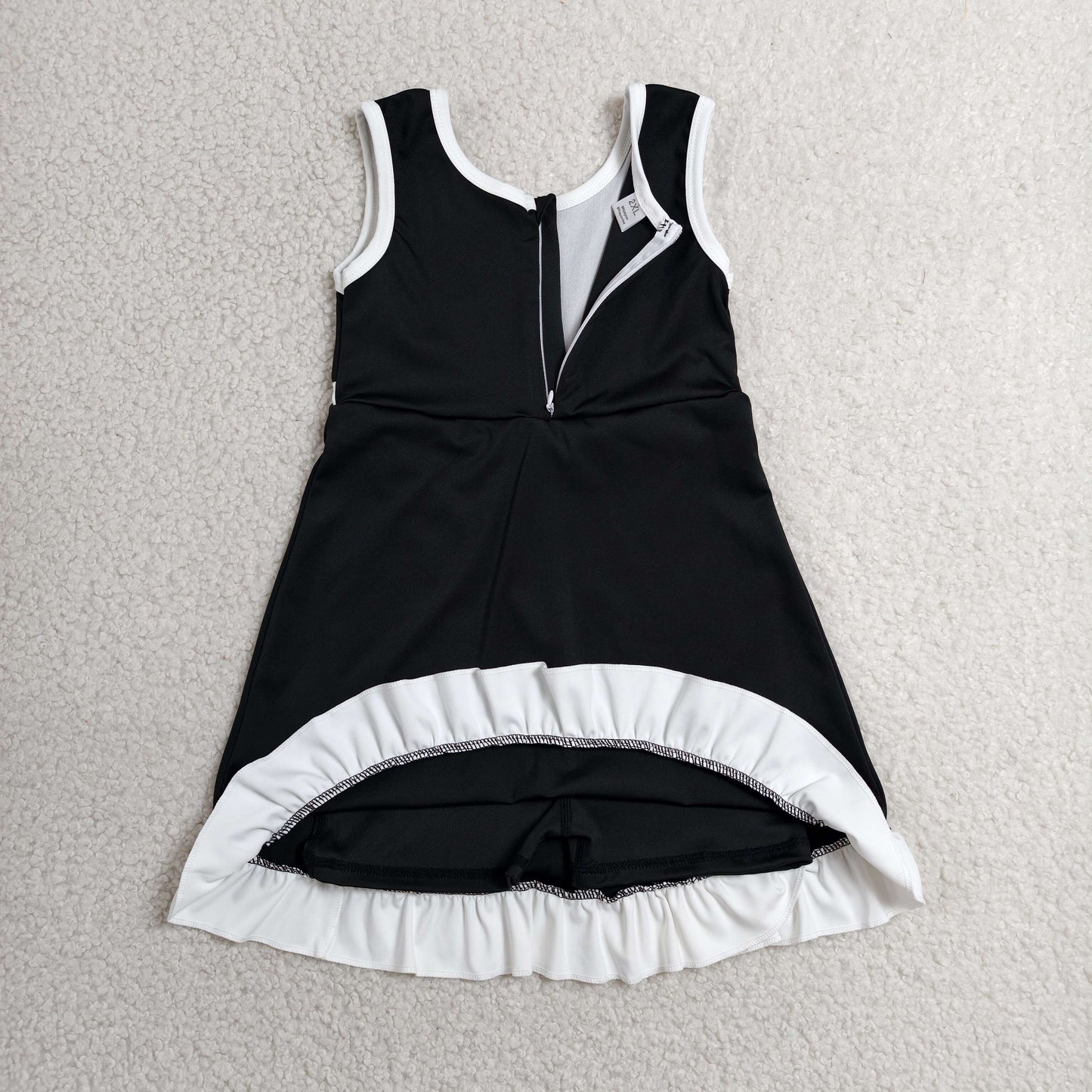 RTS NO MOQ Yoga GSD4140 Baby Girls Black White Sleeveless Yoga Active Short Knee Length Dress