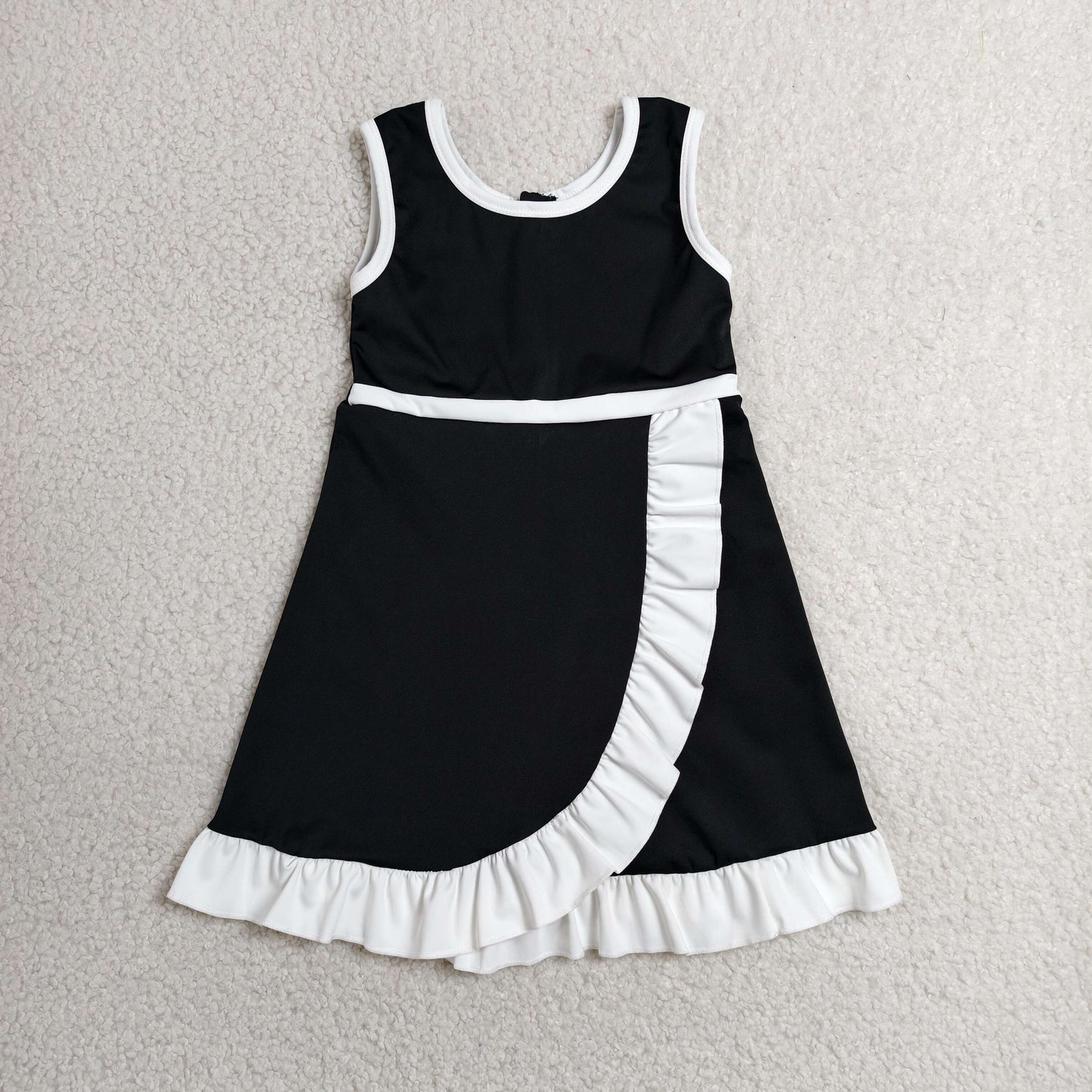 RTS NO MOQ Yoga GSD4140 Baby Girls Black White Sleeveless Yoga Active Short Knee Length Dress