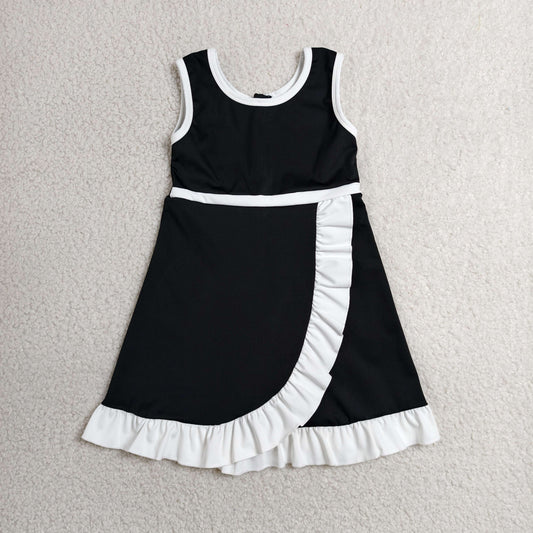 RTS NO MOQ Yoga GSD4140 Baby Girls Black White Sleeveless Yoga Active Short Knee Length Dress