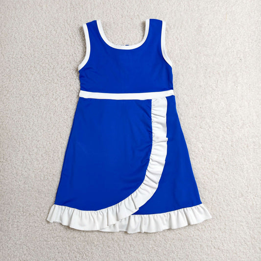 RTS NO MOQ Yoga GSD4141 Baby Girls Hot Blue White Sleeveless Yoga Active Short Knee Length Dress