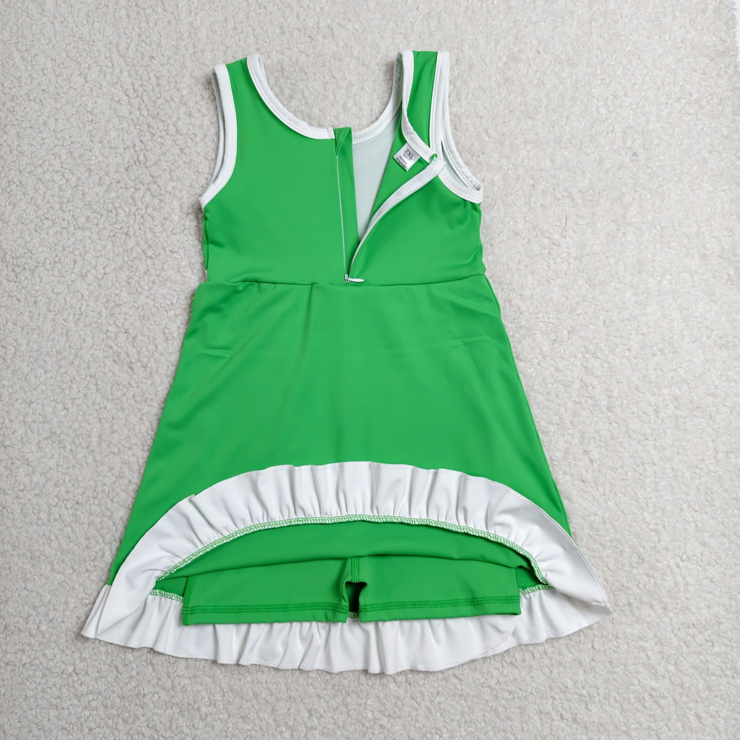 RTS NO MOQ Yoga GSD4143 Baby Girls Green White Sleeveless Yoga Active Short Knee Length Dress