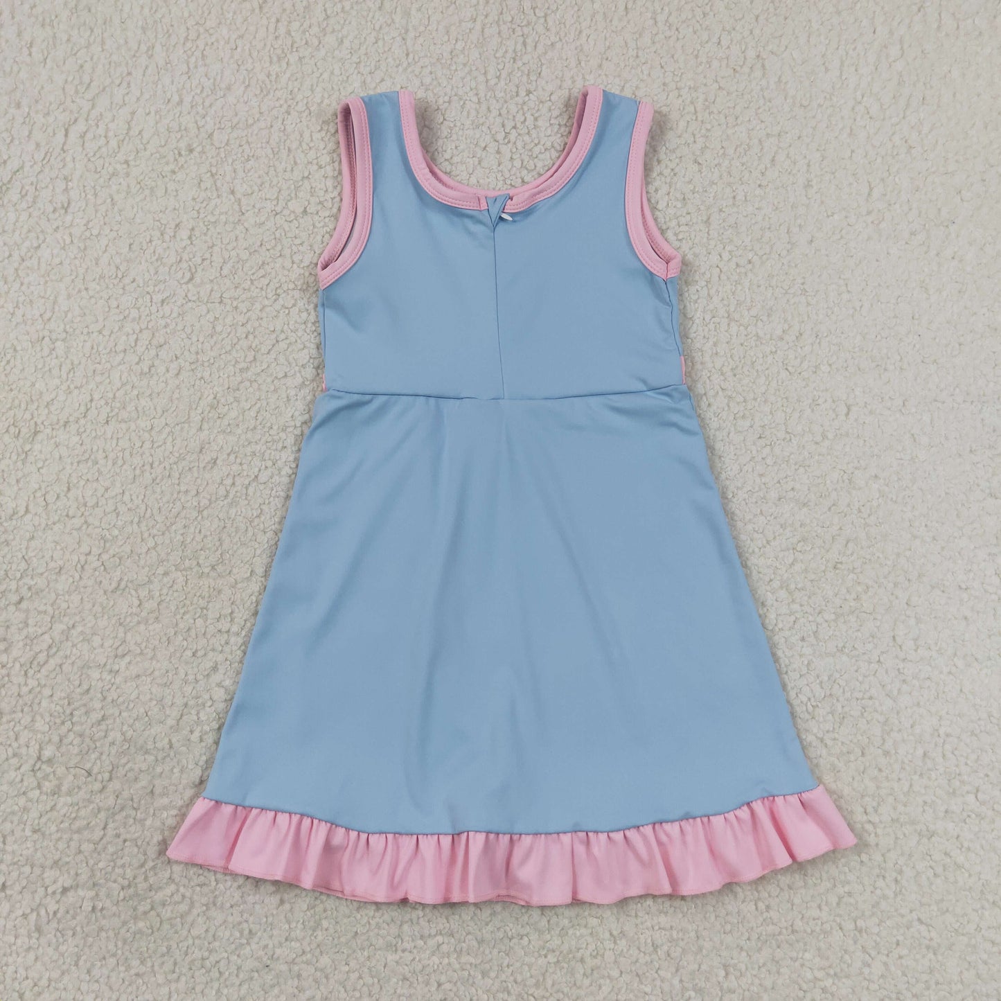 RTS NO MOQ Yoga GSD4144 Baby Girls Light Blue Pink Sleeveless Yoga Active Short Knee Length Dress