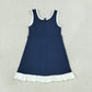 NEW RTS NO MOQ yoga fabric cotton GSD4145 Baby Girls Sleeveless Navy Blue Yoga Short Scallop Knee Length Dress