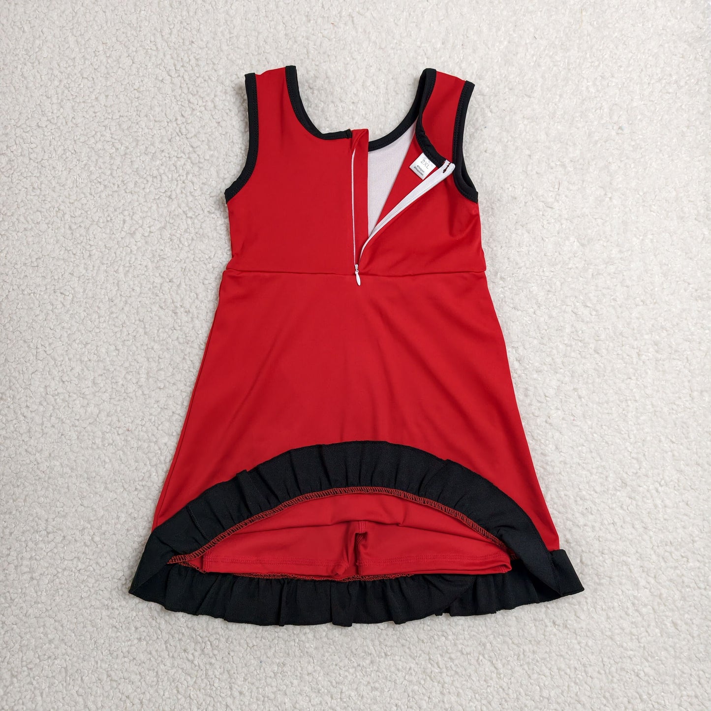 RTS NO MOQ Yoga GSD4146 Baby Girls Red Black Sleeveless Yoga Active Short Knee Length Dress
