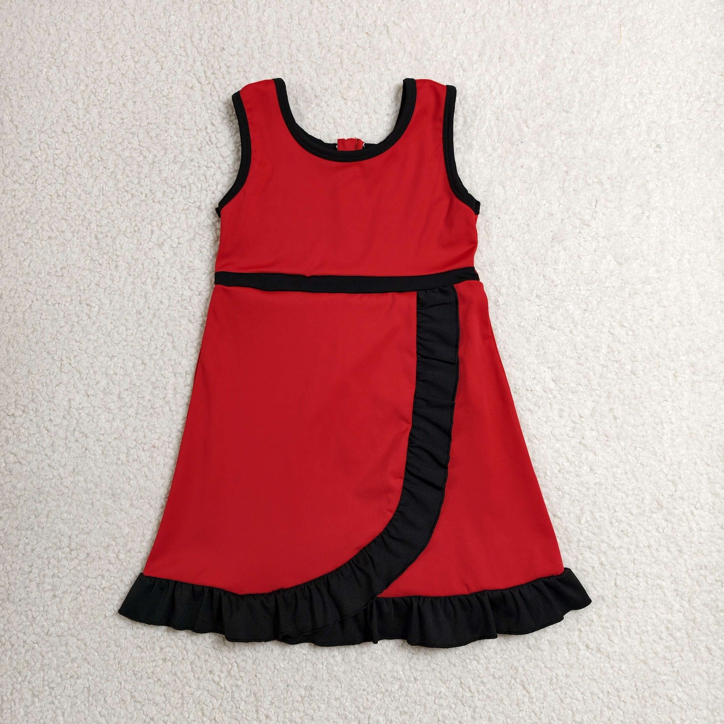 RTS NO MOQ Yoga GSD4146 Baby Girls Red Black Sleeveless Yoga Active Short Knee Length Dress