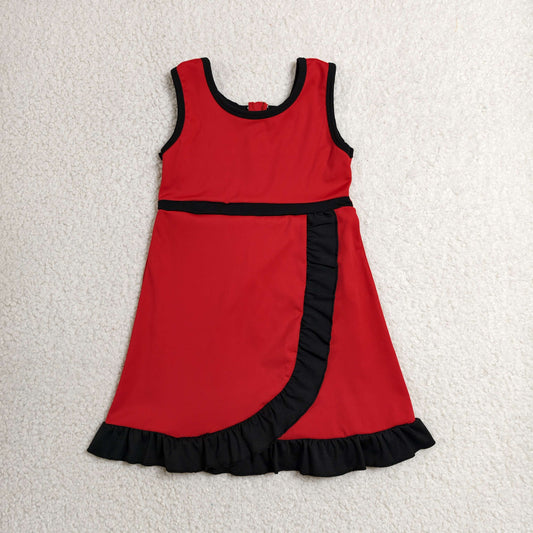 RTS NO MOQ Yoga GSD4146 Baby Girls Red Black Sleeveless Yoga Active Short Knee Length Dress