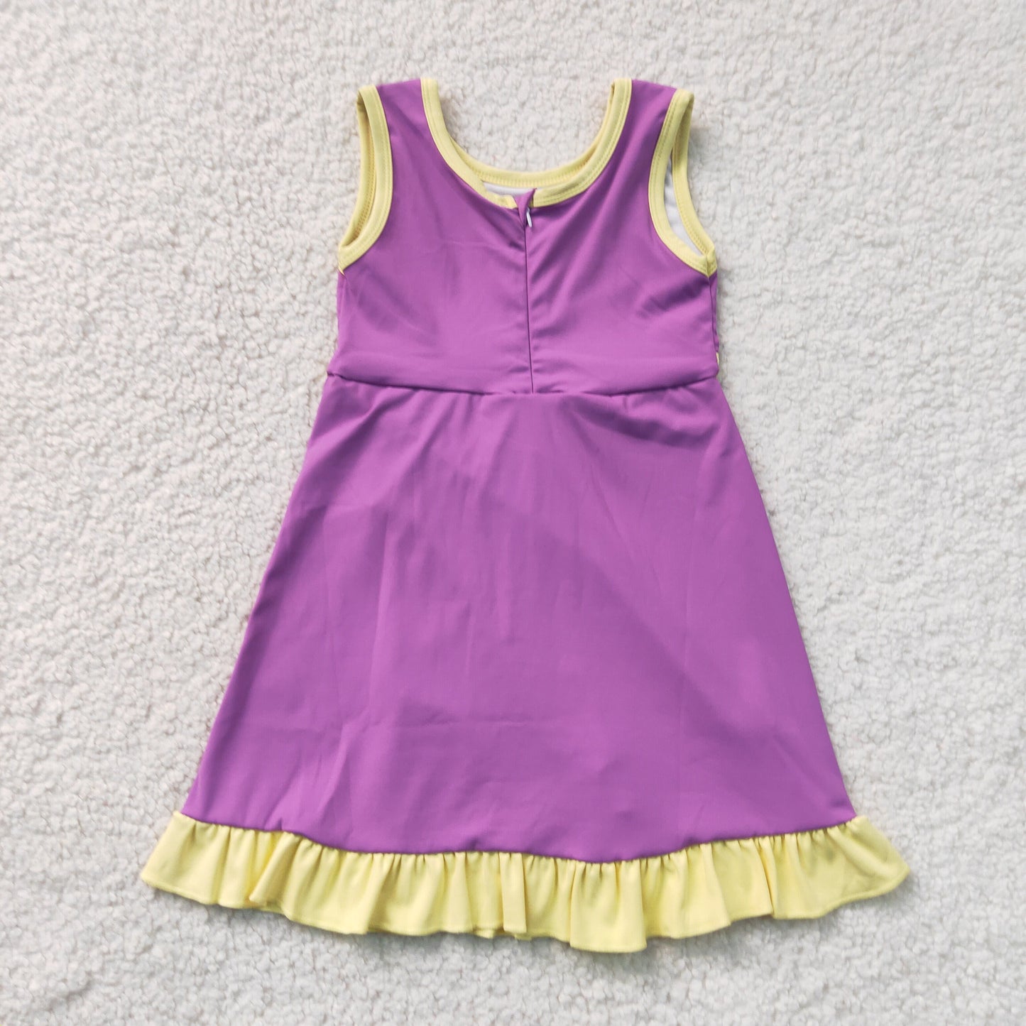 RTS NO MOQ yoga GSD4147 Baby Girls Sleeveless Purple Yellow Yoga Active Short Knee Length Dress