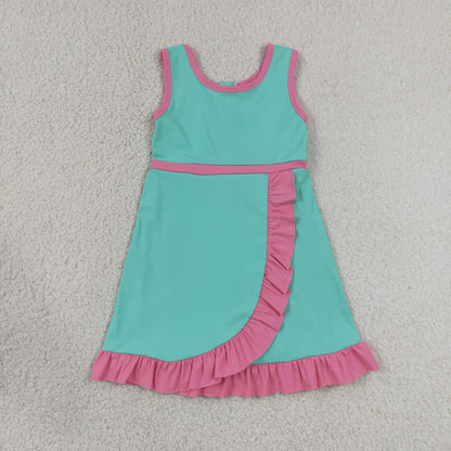 RTS NO MOQ yoga GSD4149 Baby Girls Pink Aqua Sleeveless Yoga Active Short Knee Length Dresses