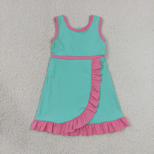 RTS NO MOQ yoga GSD4149 Baby Girls Pink Aqua Sleeveless Yoga Active Short Knee Length Dresses