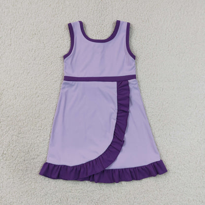 RTS NO MOQ Yoga GSD4151 Baby Girls Sleeveless Lavender Purple Yoga Active Short Knee Length Dress