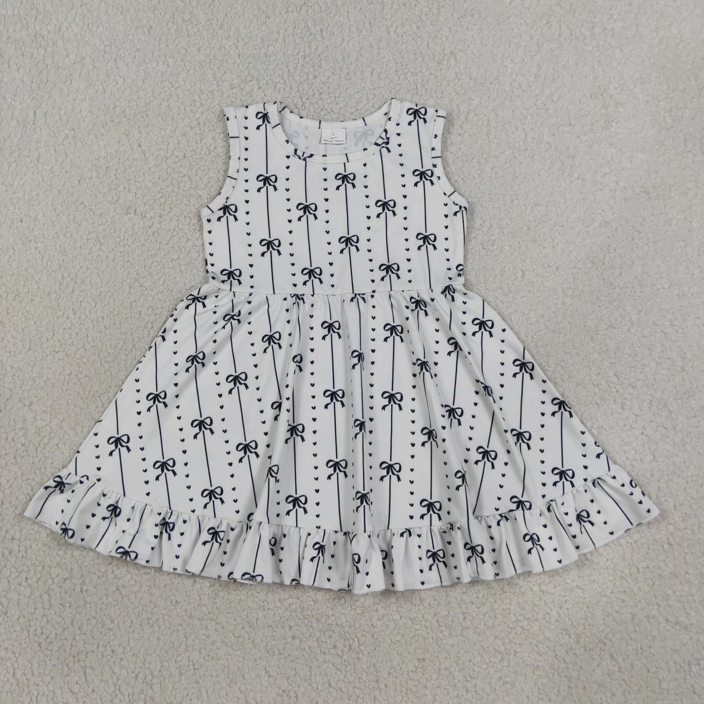 NEW RTS NO MOQ milk silk GSD4153 Baby Girls Summer Black Bows Striped Sleeveless Knee Length Ruffle Dresses