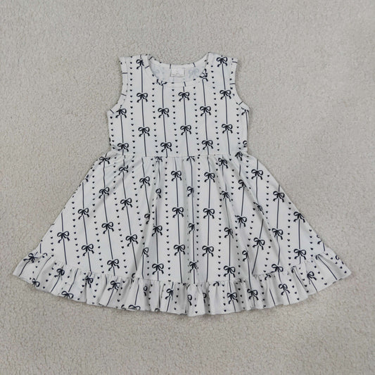 NEW RTS NO MOQ milk silk GSD4153 Baby Girls Summer Black Bows Striped Sleeveless Knee Length Ruffle Dresses