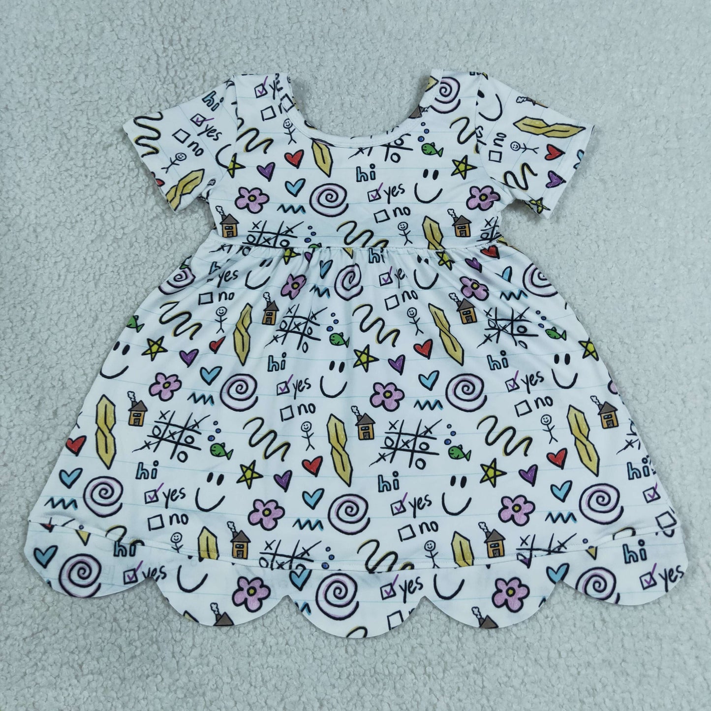 RTS NO MOQ milk silk GSD4156 Baby Girls Apples Flowers Scallop Back to School Knee Length Dresses