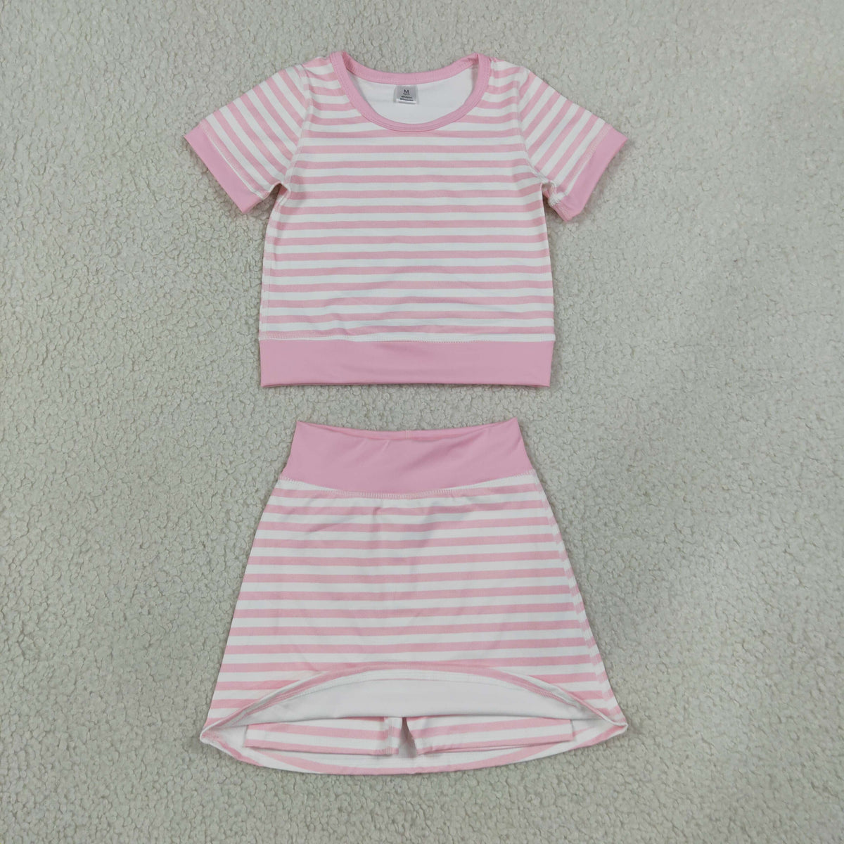RTS NO MOQ yoga GSD4159 Baby Girls Light Pink Stripe Top Skirt Shorts Yoga Active Clothes Sets