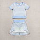 RTS NO MOQ milk silk GSD4162 Baby Girls Light Blue Stripe Top Skirt Shorts Yoga Active Clothes Sets