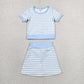 RTS NO MOQ Sibling yoga Baby Girls Pink Blue Stripe Short Sleeve Shirts Skirt Short Yoga Active Clothes Sets