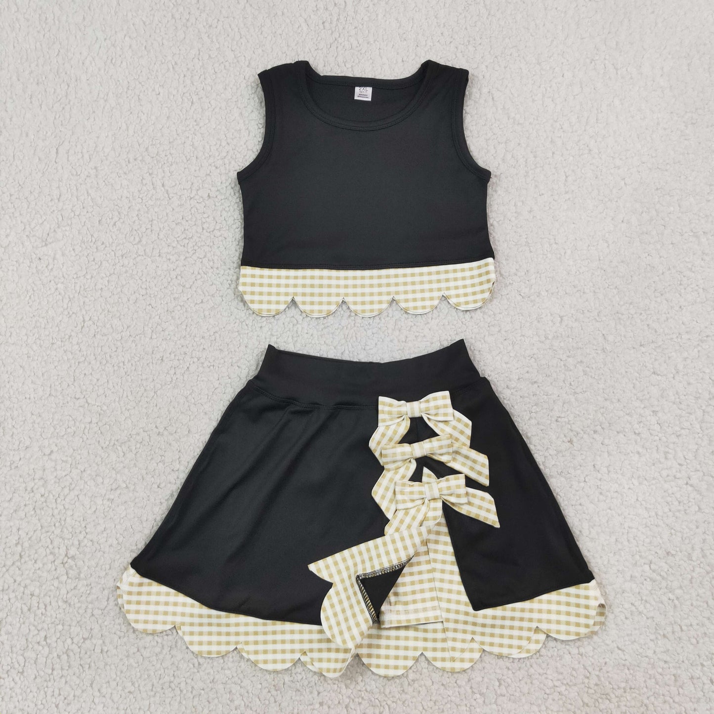 NEW RTS NO MOQ yoga fabric GSD4175 Yoga Baby Girls Summer Sleeveless Vest Scallop Skirt Yoga Active Set