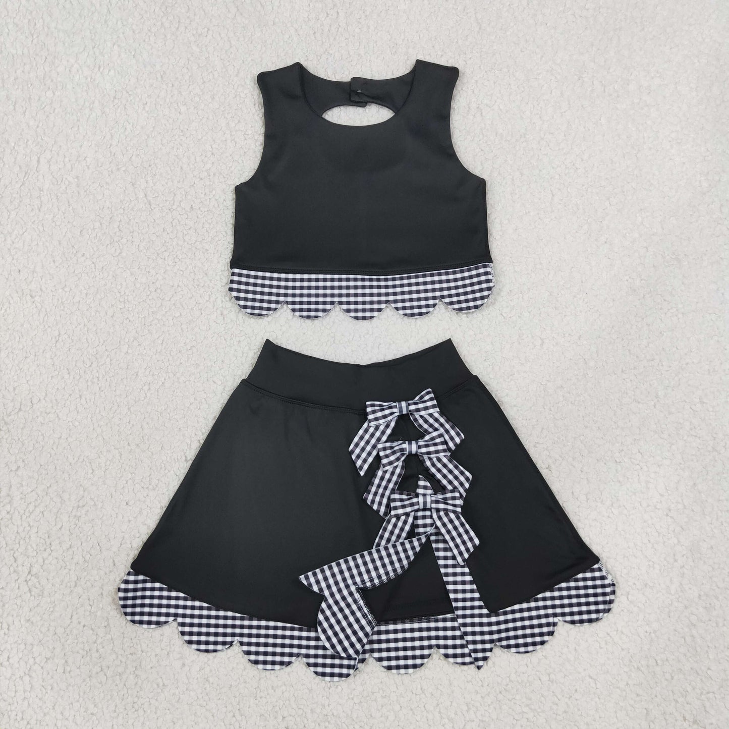 NEW RTS NO MOQ Yoga GSD4176 Baby Girls Sleeveless Vest Top Skirt Shorts Yoga Active Scallop Clothes Sets