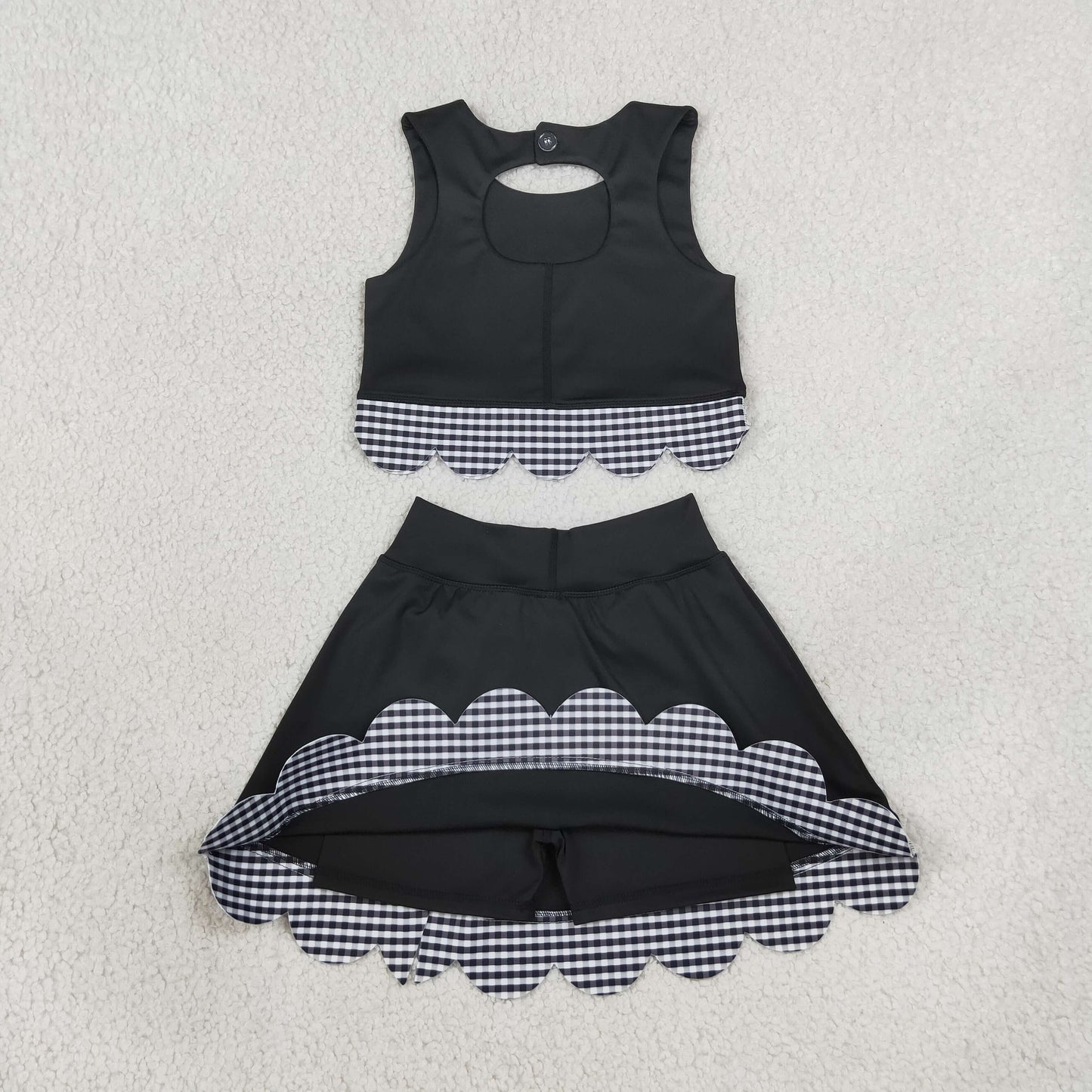 NEW RTS NO MOQ Yoga GSD4176 Baby Girls Sleeveless Vest Top Skirt Shorts Yoga Active Scallop Clothes Sets