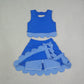 NEW RTS NO MOQ yoga fabric GSD4177 Baby Girls Summer Sleeveless Blue Vest Scallop Skirt Yoga Active Set