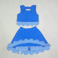 NEW RTS NO MOQ yoga fabric GSD4177 Baby Girls Summer Sleeveless Blue Vest Scallop Skirt Yoga Active Set