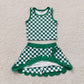NEW RTS NO MOQ yoga fabric GSD4178 Baby Girls Green Checked Vest Top Scallop Skirt Short Yoga Active Set