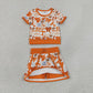 RTS NO MOQ Yoga GSD4181 Baby Girls Orange Bows Footballs T Top Skirt Shorts Team Yoga Active Clothes Sets