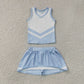 RTS NO MOQ yoga fabric GSD4188 Baby Girls Light Blue Stripe Vest Skort Team Active Yoga Outfit