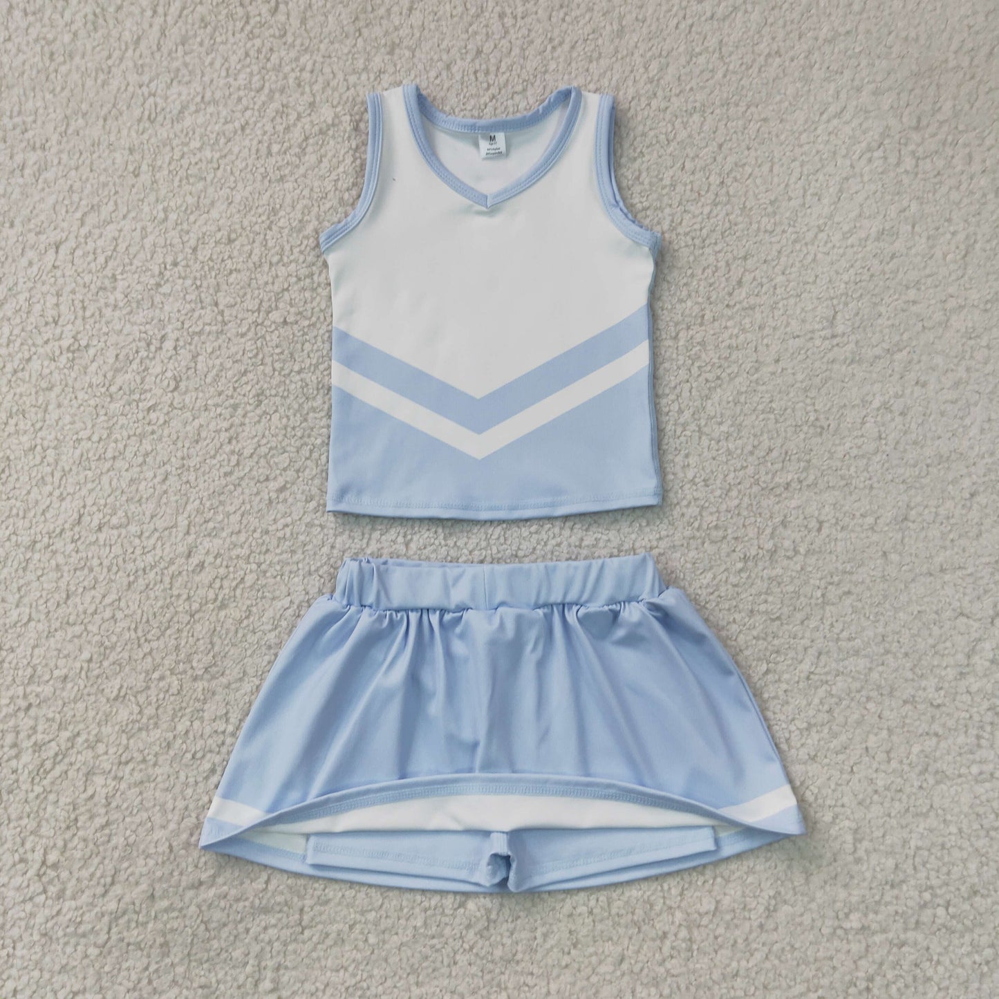 RTS NO MOQ yoga fabric GSD4188 Baby Girls Light Blue Stripe Vest Skort Team Active Yoga Outfit
