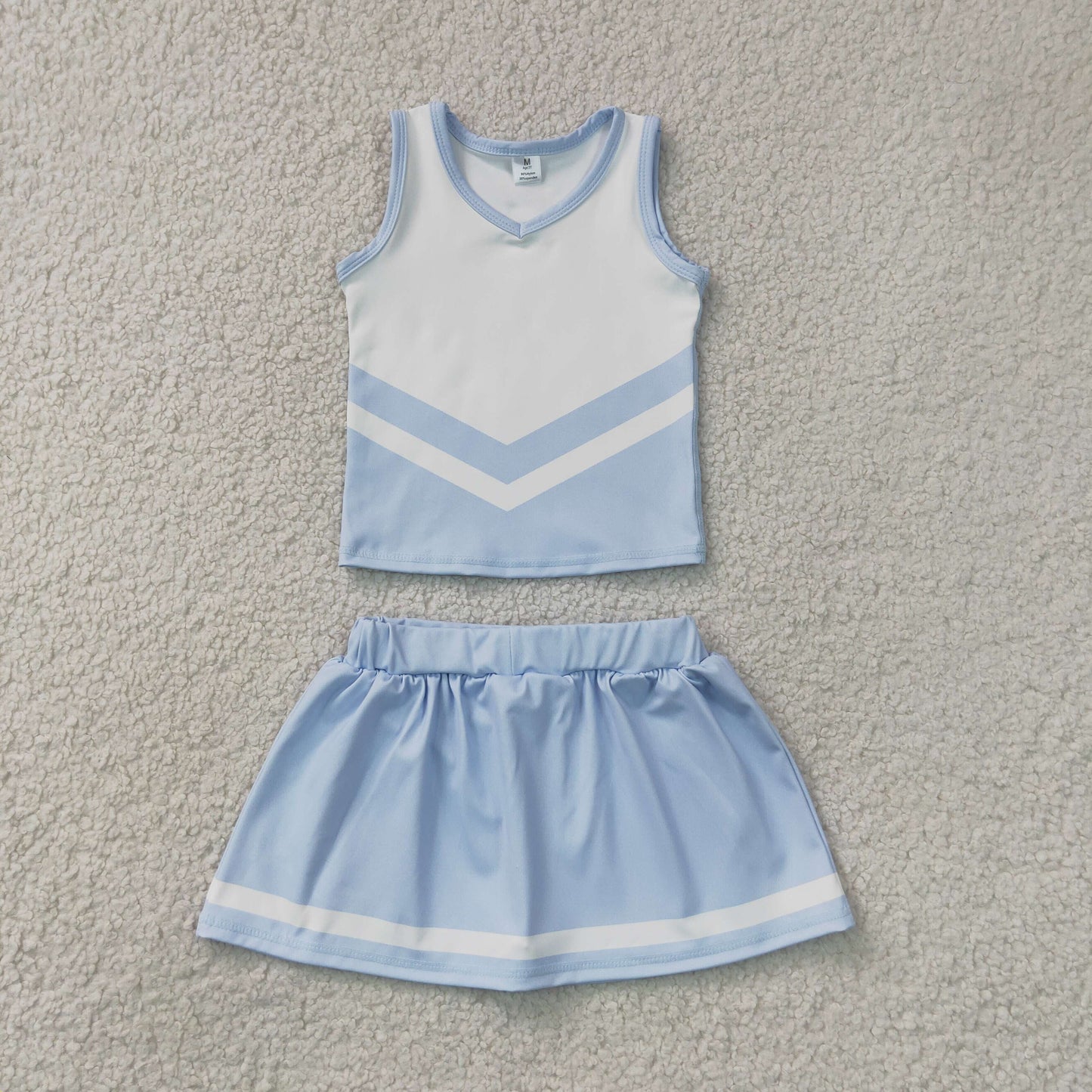 RTS NO MOQ yoga fabric GSD4188 Baby Girls Light Blue Stripe Vest Skort Team Active Yoga Outfit