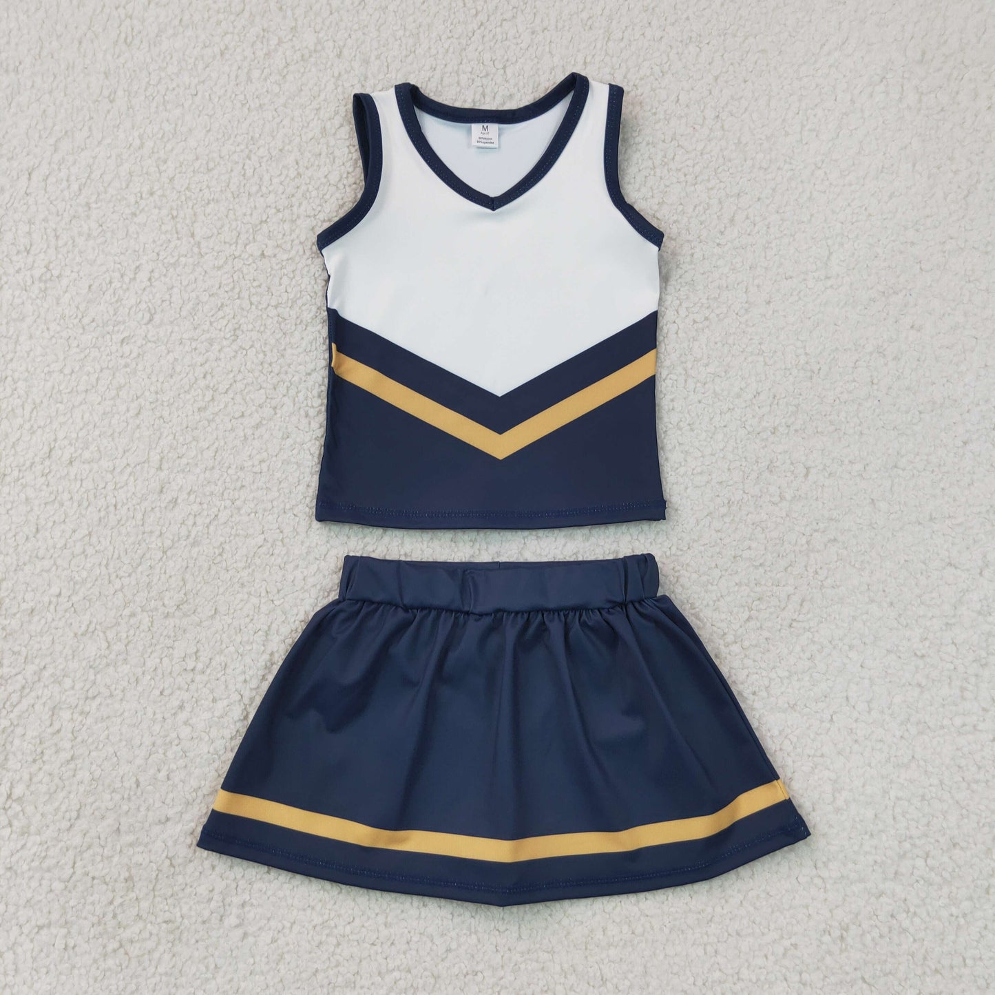 RTS NO MOQ yoga fabric GSD4189 Baby Girls Navy Gold Stripe Vest Skort Team Active Outfit