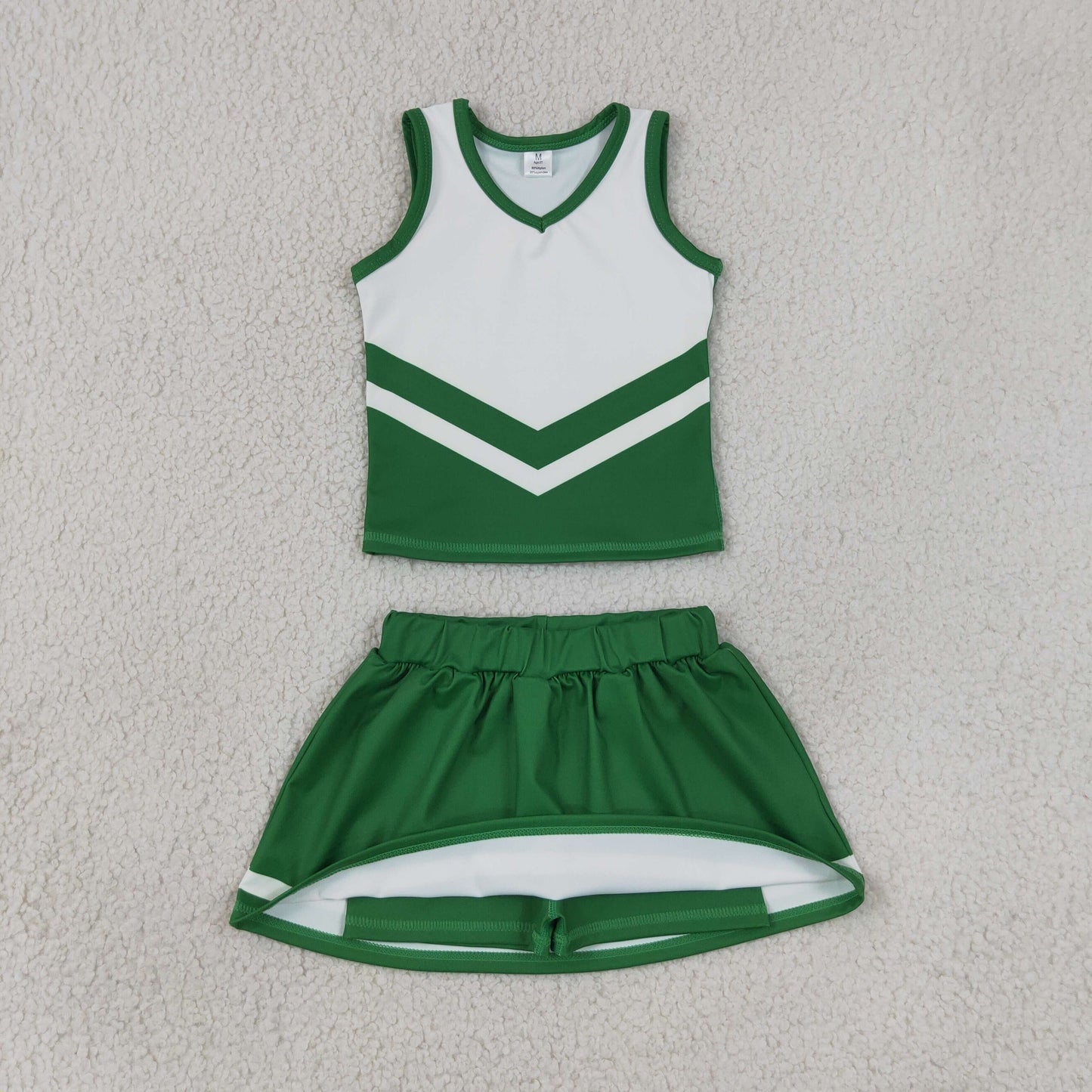 NEW RTS NO MOQ yoga fabric GSD4191 Baby Girls Green Stripe Vest Skort Team Active Outfit