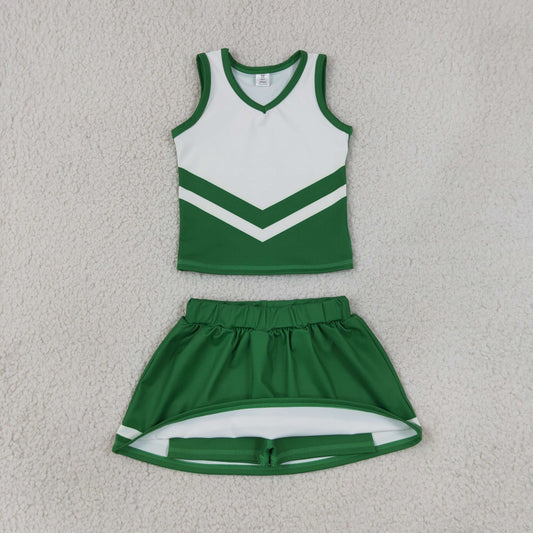 NEW RTS NO MOQ yoga fabric GSD4191 Baby Girls Green Stripe Vest Skort Team Active Outfit