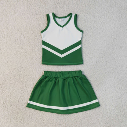 NEW RTS NO MOQ yoga fabric GSD4191 Baby Girls Green Stripe Vest Skort Team Active Outfit