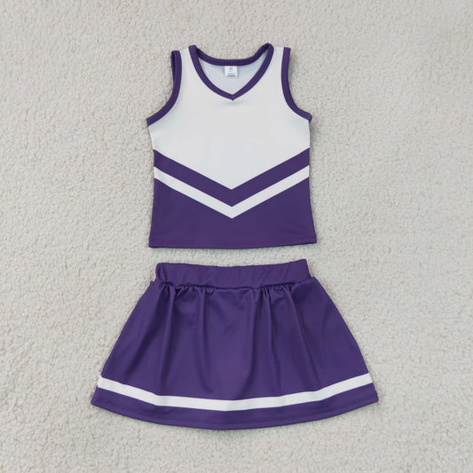 NEW RTS NO MOQ yoga fabric GSD4192 Baby Girls Purple White Stripe Vest Skirt Shorts Team Yoga Active Clothes Sets