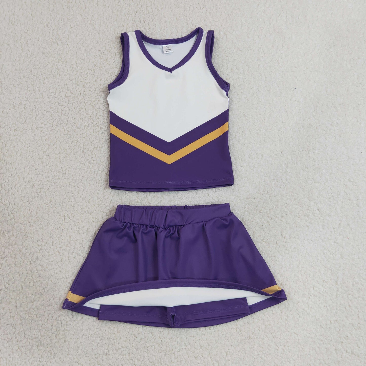 RTS NO MOQ Yoga GSD4193 Baby Girls Purple Gold Stripe Vest Top Skirt Shorts Team Yoga Active Clothes Sets