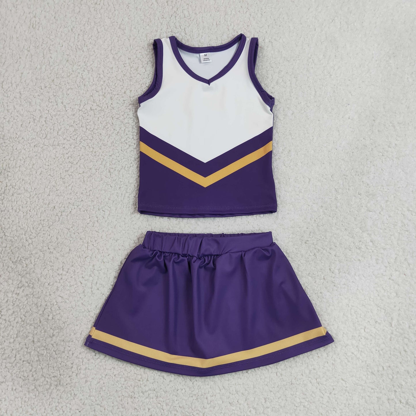 RTS NO MOQ Yoga GSD4193 Baby Girls Purple Gold Stripe Vest Top Skirt Shorts Team Yoga Active Clothes Sets