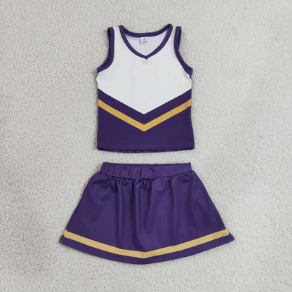 RTS NO MOQ Yoga GSD4193 Baby Girls Purple Gold Stripe Vest Top Skirt Shorts Team Yoga Active Clothes Sets