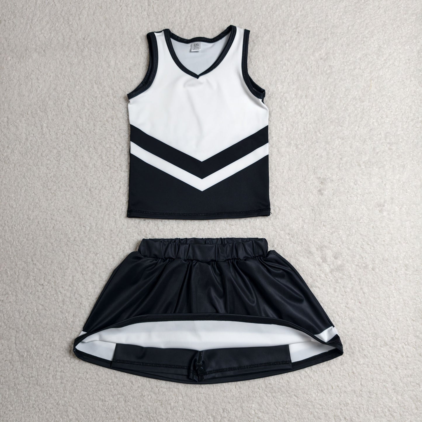 RTS NO MOQ Yoga GSD4194 Baby Girls Black Stripe Vest Top Skirt Shorts Team Yoga Active Clothes Sets