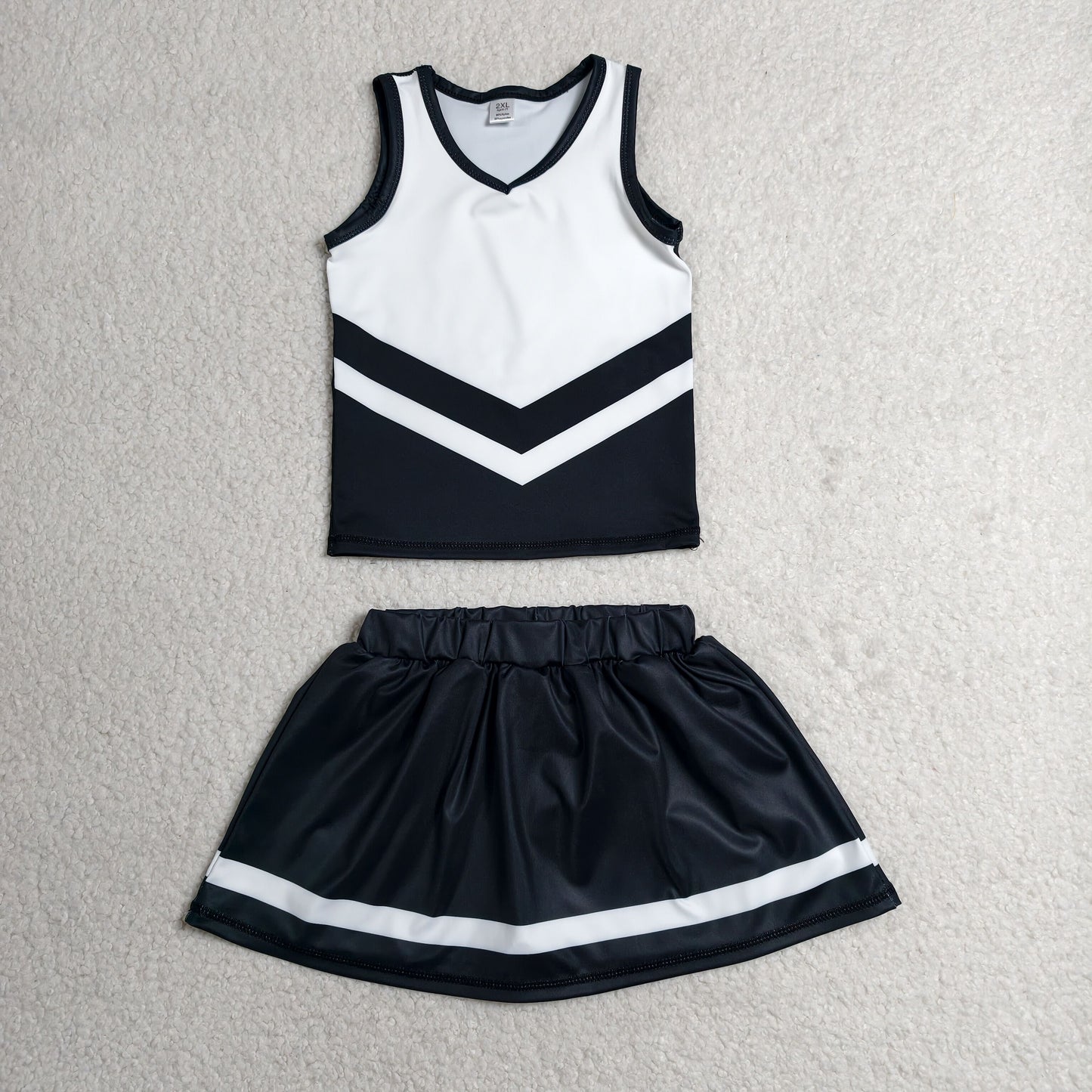 RTS NO MOQ Yoga GSD4194 Baby Girls Black Stripe Vest Top Skirt Shorts Team Yoga Active Clothes Sets