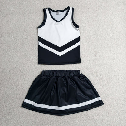 RTS NO MOQ Yoga GSD4194 Baby Girls Black Stripe Vest Top Skirt Shorts Team Yoga Active Clothes Sets