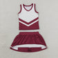 RTS NO MOQ Yoga GSD4195 Baby Girls Maroon Gold Stripe Vest Top Skirt Shorts Team Yoga Active Clothes Sets