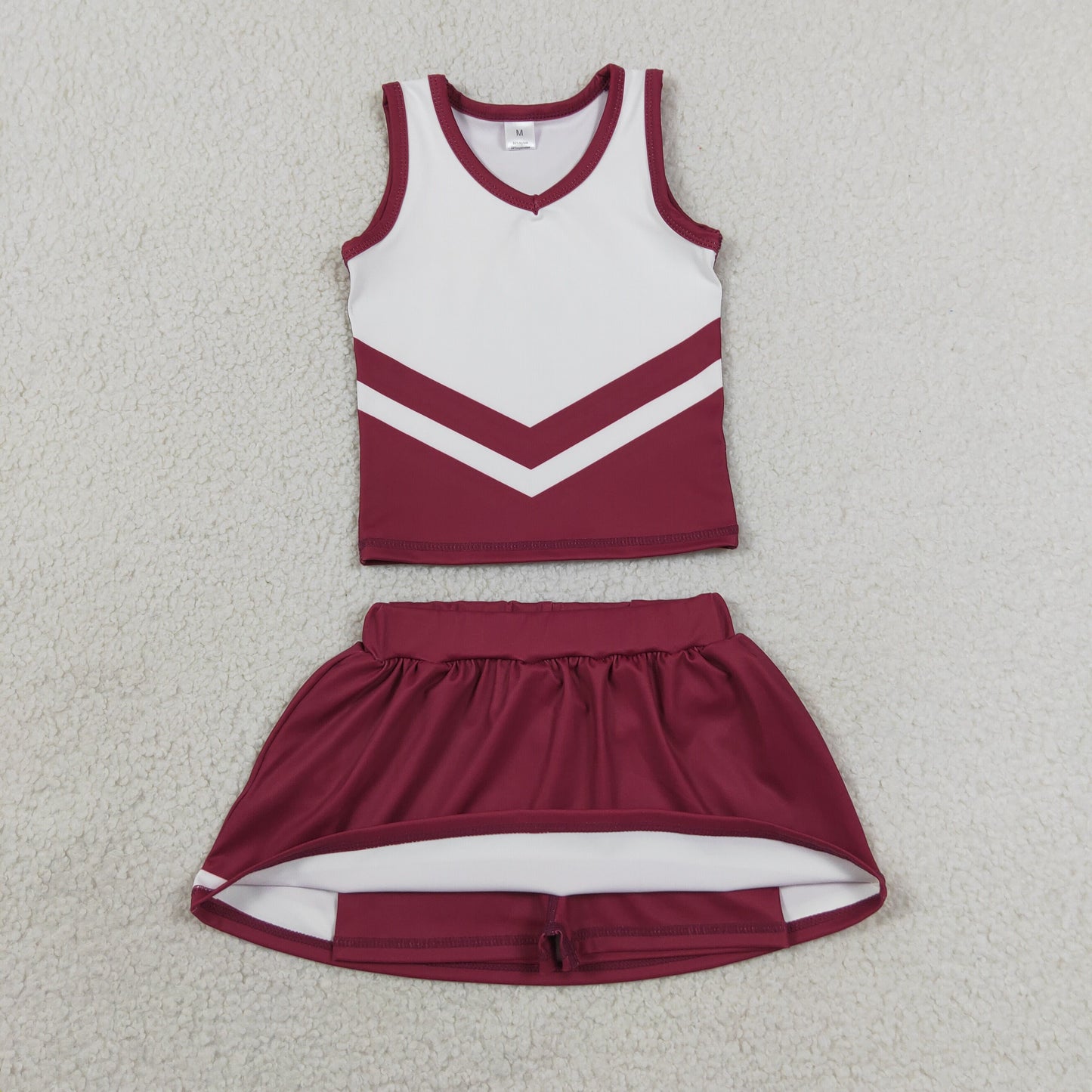 RTS NO MOQ Yoga GSD4195 Baby Girls Maroon Gold Stripe Vest Top Skirt Shorts Team Yoga Active Clothes Sets