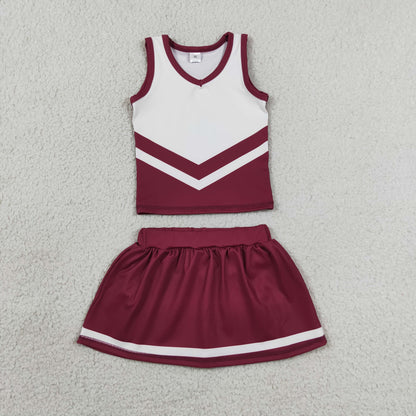 RTS NO MOQ Yoga GSD4195 Baby Girls Maroon Gold Stripe Vest Top Skirt Shorts Team Yoga Active Clothes Sets