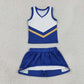 RTS NO MOQ Yoga GSD4196 Baby Girls Hot Blue Gold Stripe Vest Skirt Shorts Team Yoga Active Clothes Sets